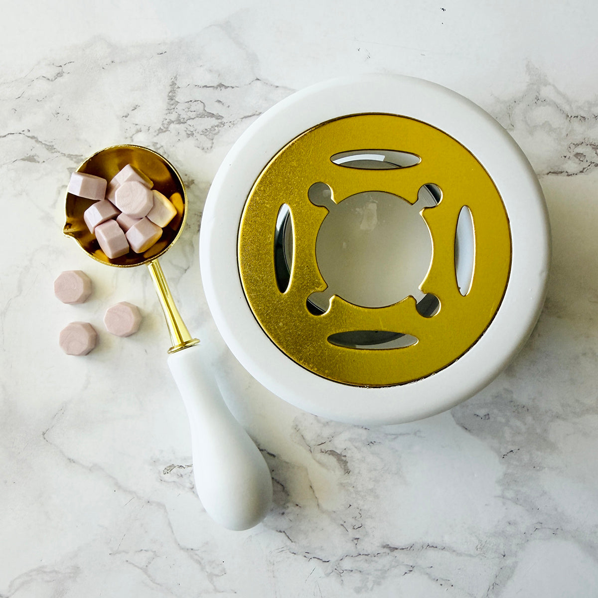 White Wood Sealing Wax Warmer and Spoon