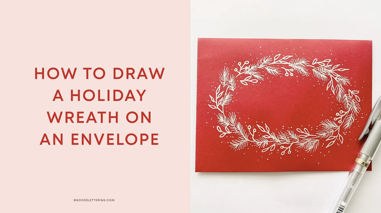 How to draw a holiday wreath on an envelope