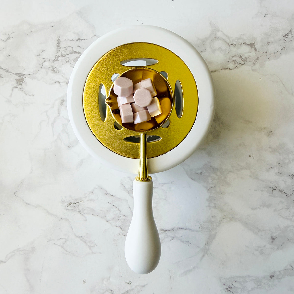 White Wood Sealing Wax Warmer and Spoon