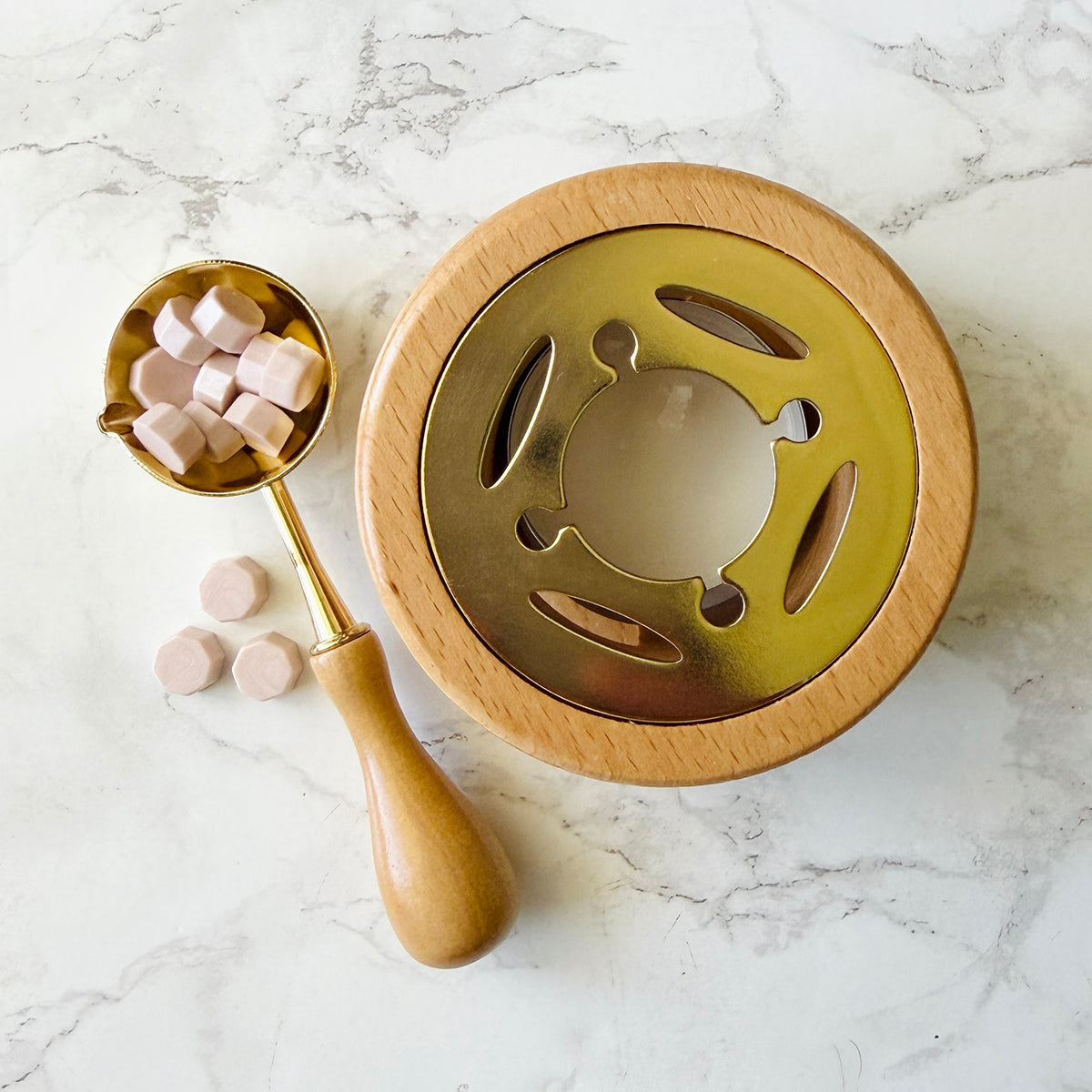 Natural Wood Sealing Wax Warmer and Spoon